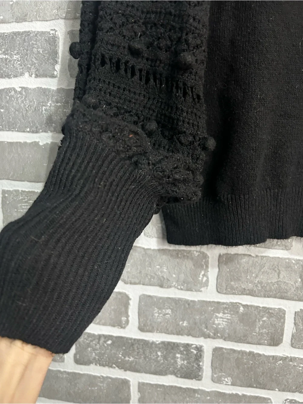 Lilly Pulitzer Black Pom Pom Sleeve Sweater Women L Crochet Balloon Sleeve Knit